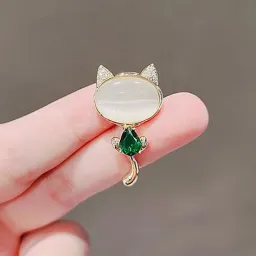 Elegant Opal Stone Cat Kitten Hijab Brooch